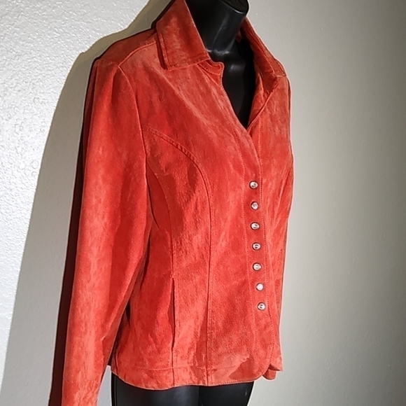 Christopher & Banks Orange Suede Leather Jacket Md - Picture 2 of 5